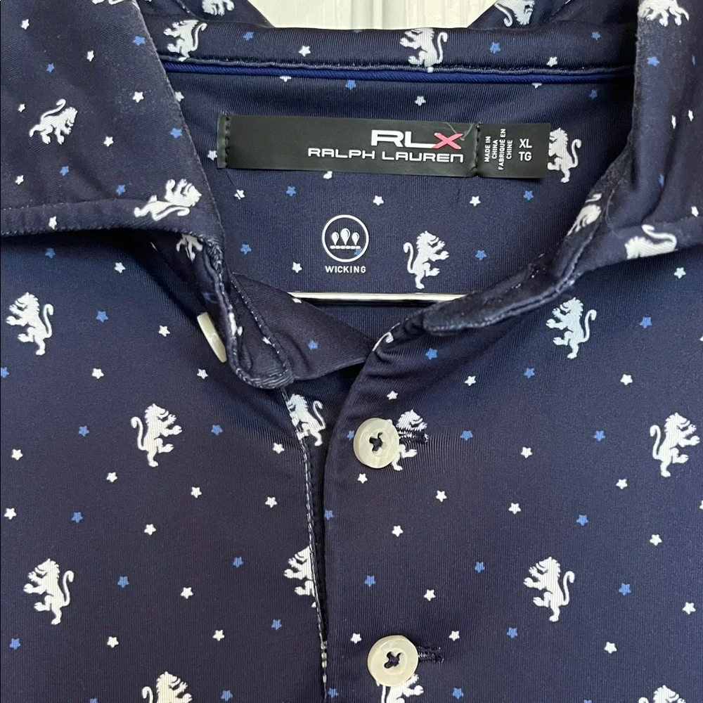 Ralph Lauren Dark Blue Polo Golf Shirt with White Lion Design